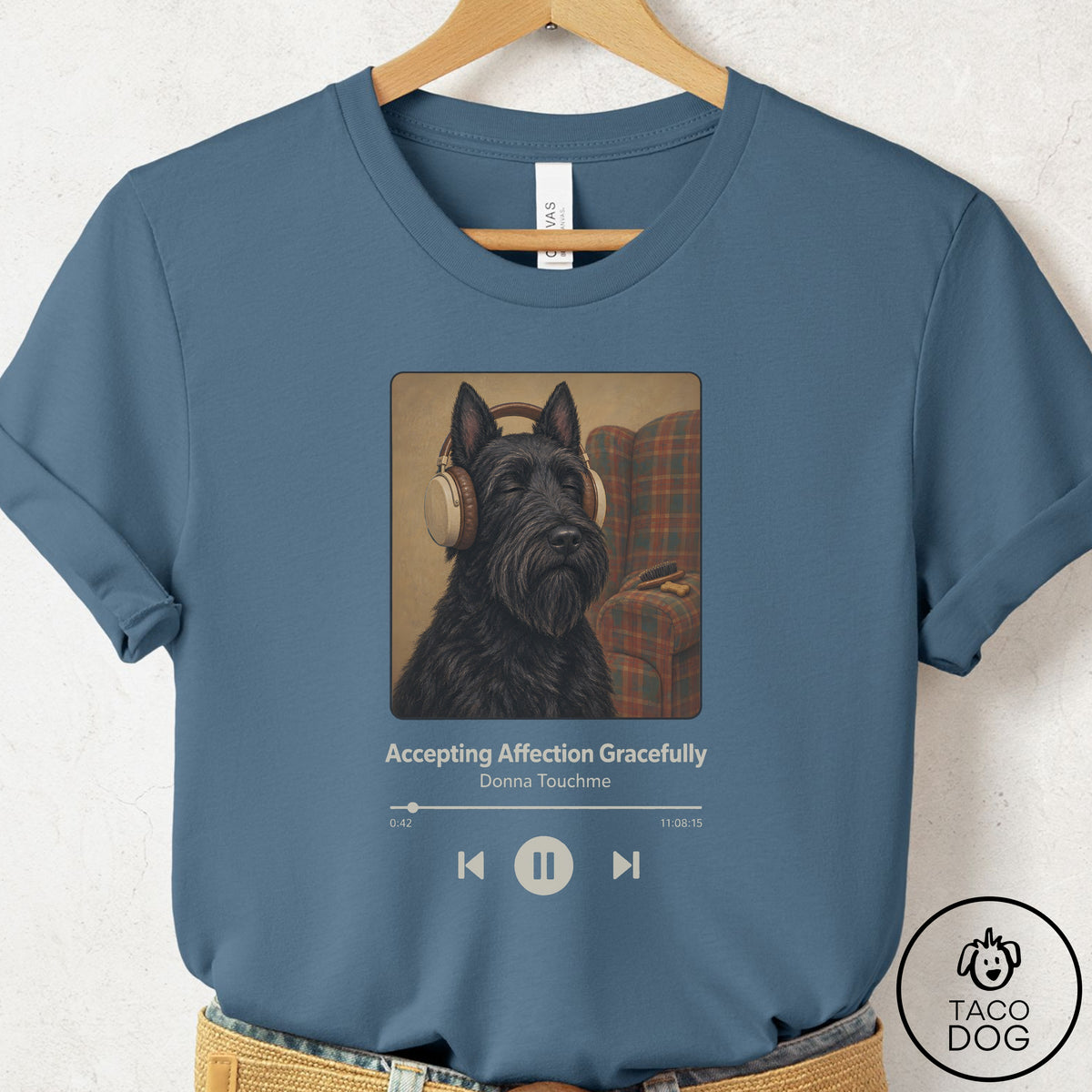 Scottie Book on Tape T-Shirt Steel Blue Taco-Dog