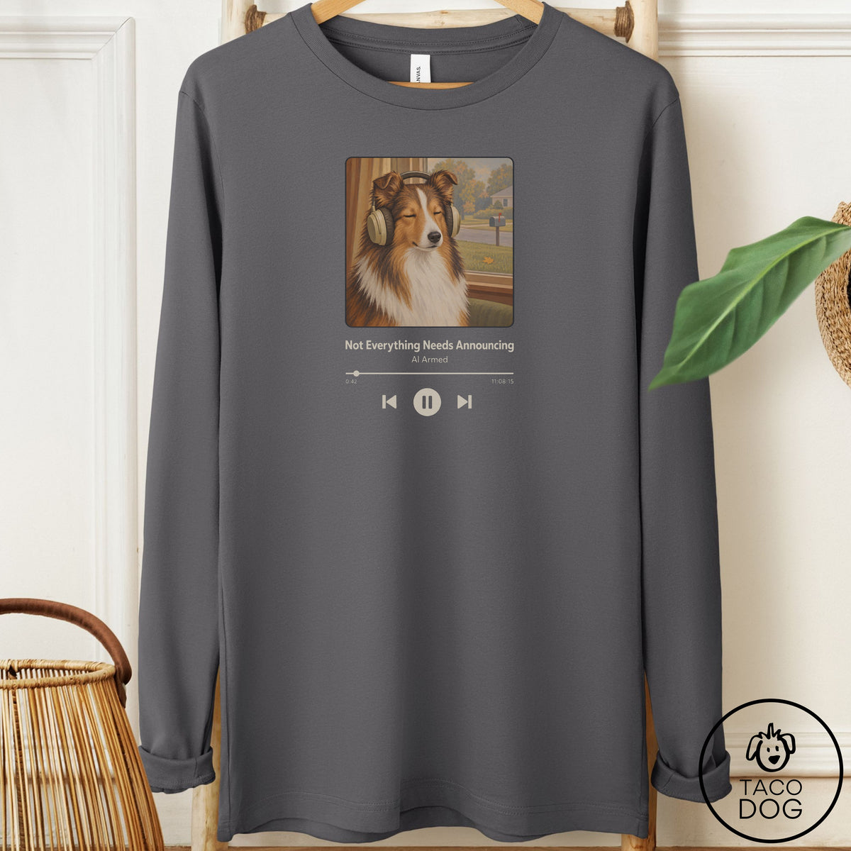 Shetland Sheepdog Book on Tape Long Sleeve Tee Asphalt Taco-Dog