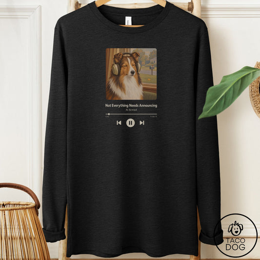 Shetland Sheepdog Book on Tape Long Sleeve Tee Black Heather Taco-Dog