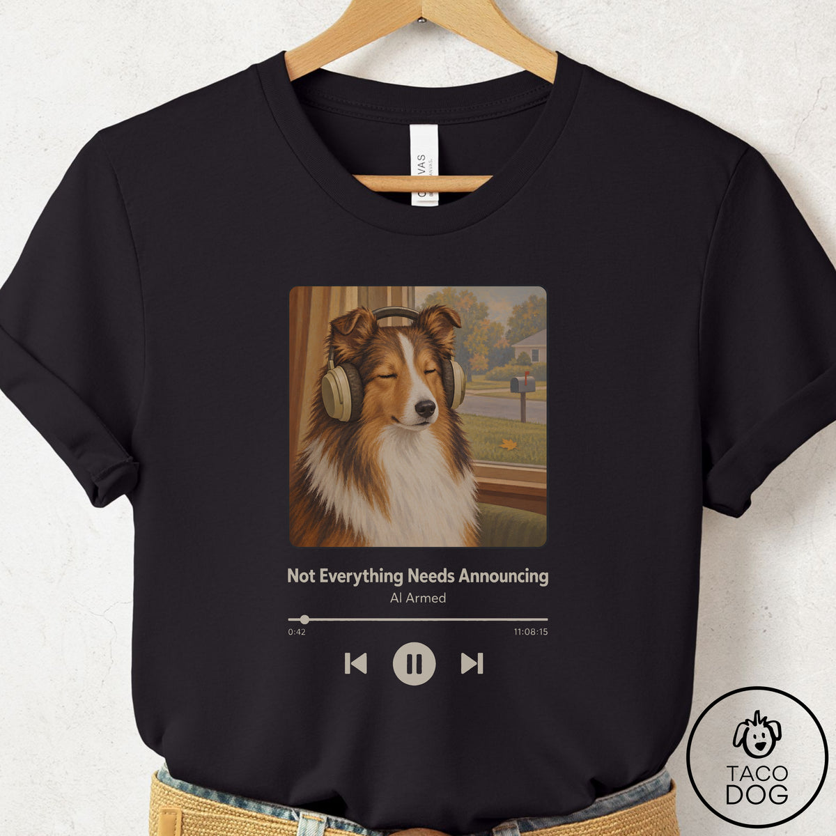Shetland Sheepdog Book on Tape T-Shirt Black Taco-Dog