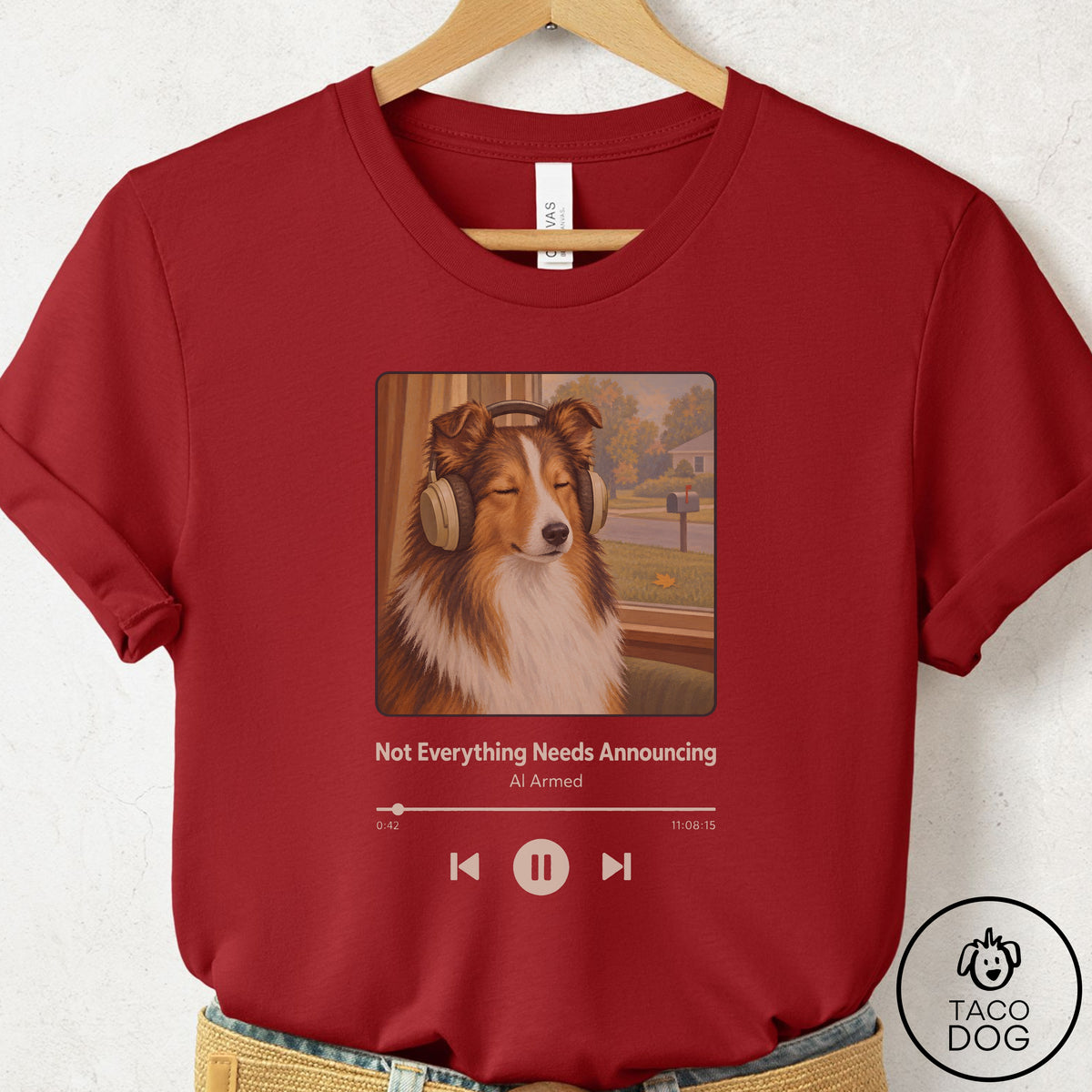 Shetland Sheepdog Book on Tape T-Shirt Canvas Red Taco-Dog