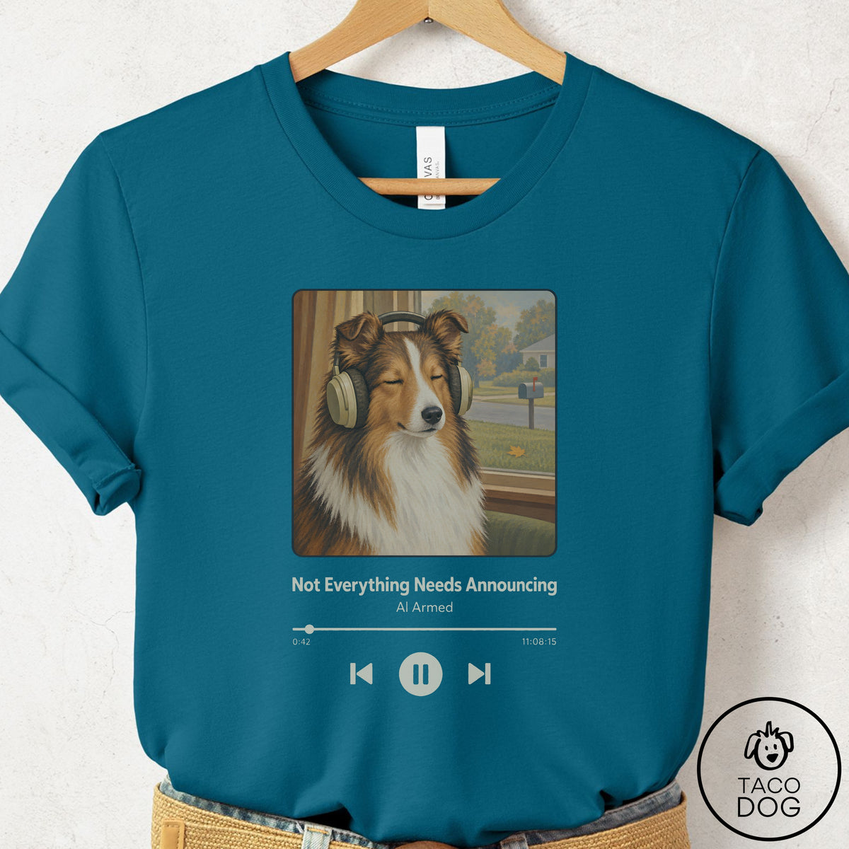 Shetland Sheepdog Book on Tape T-Shirt Deep Teal Taco-Dog
