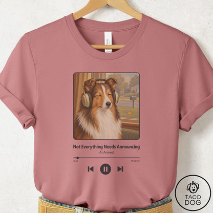 Shetland Sheepdog Book on Tape T-Shirt Mauve Taco-Dog