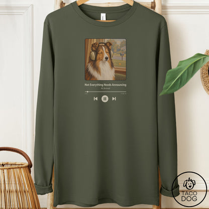 Shetland Sheepdog Book on Tape Long Sleeve Tee Military Green Taco-Dog