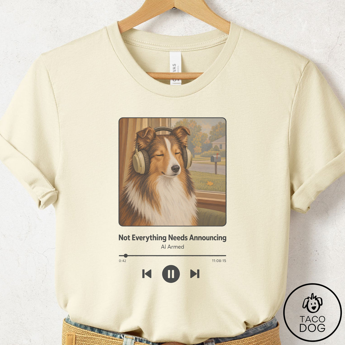 Shetland Sheepdog Book on Tape T-Shirt Natural Taco-Dog