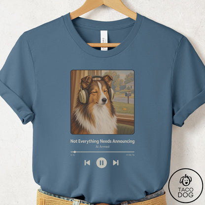 Shetland Sheepdog Book on Tape T-Shirt Steel Blue Taco-Dog