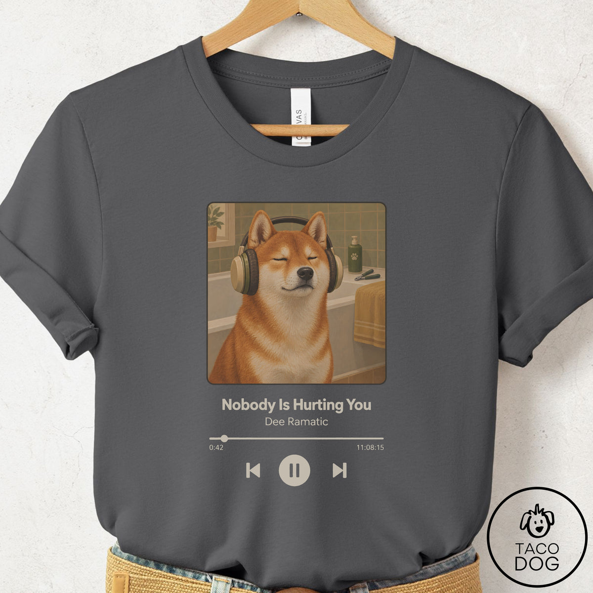 Shiba Inu Book on Tape T-Shirt Asphalt Taco-Dog