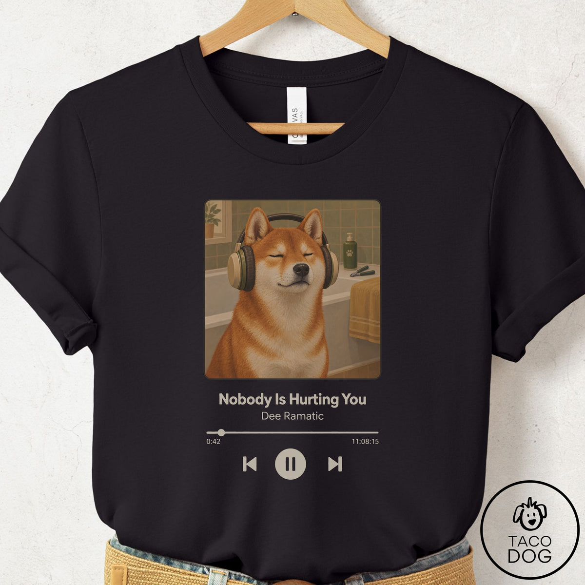 Shiba Inu Book on Tape T-Shirt Black Taco-Dog