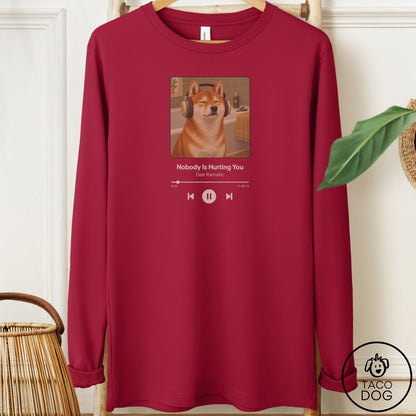 Shiba Inu Book on Tape Long Sleeve Tee Cardinal Taco-Dog
