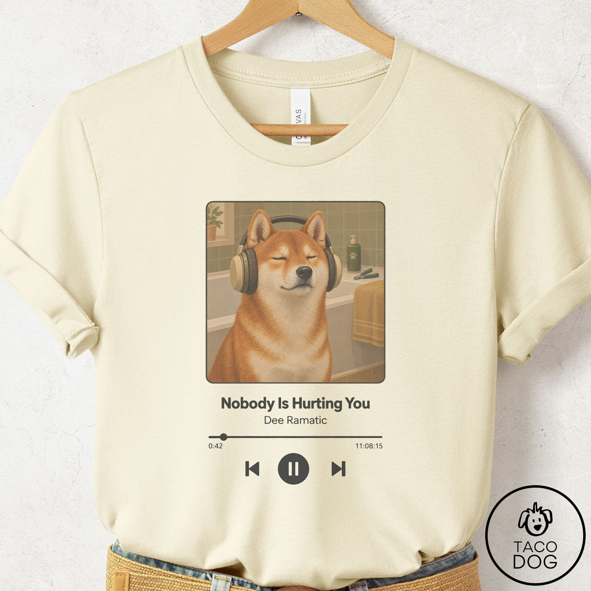Shiba Inu Book on Tape T-Shirt Natural Taco-Dog