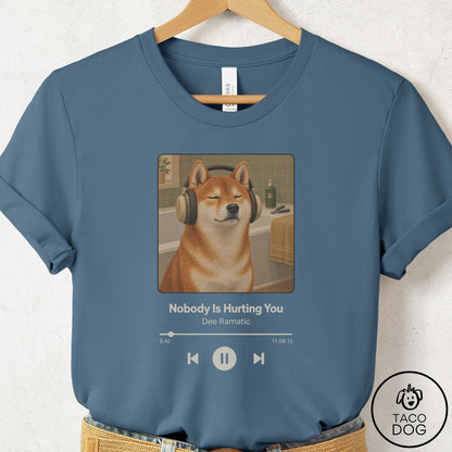 Shiba Inu Book on Tape T-Shirt Steel Blue Taco-Dog