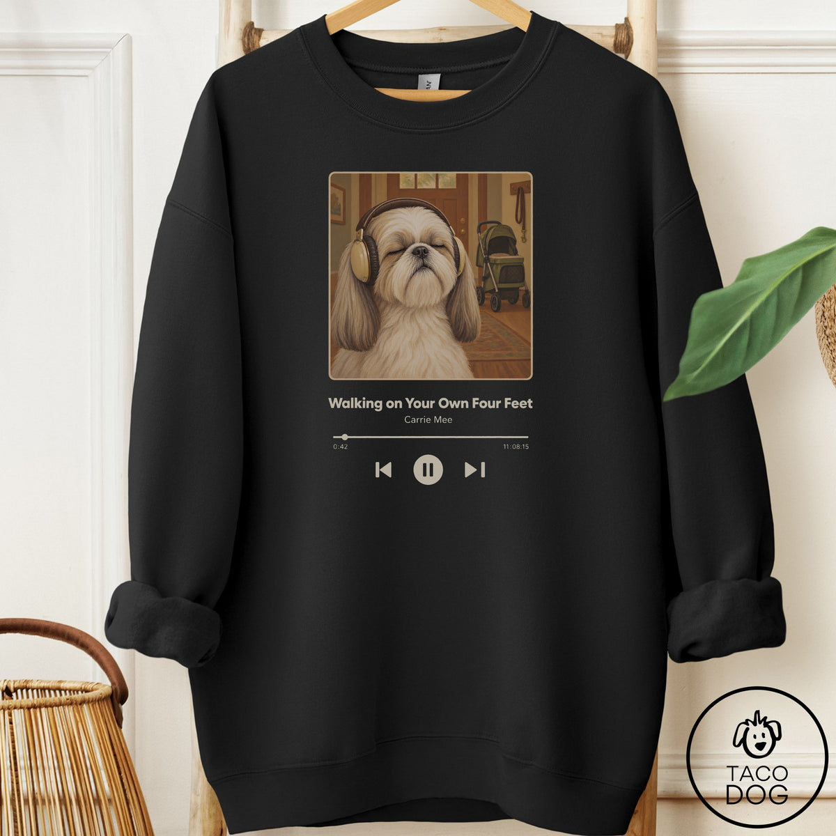 Shih Tzu Book on Tape Sweatshirt Black Taco-Dog