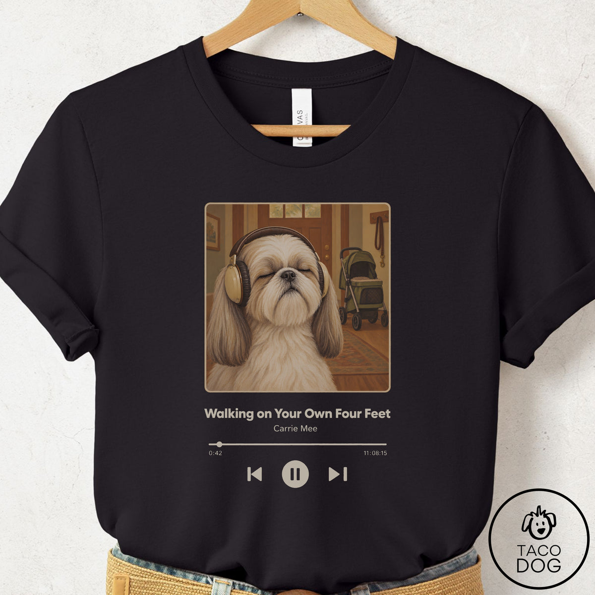Shih Tzu Book on Tape T-Shirt Black Taco-Dog