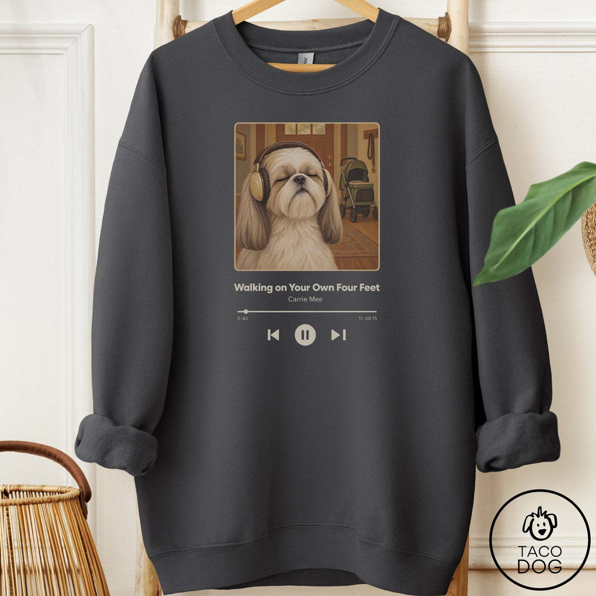 Shih Tzu Book on Tape Sweatshirt Charcoal Taco-Dog