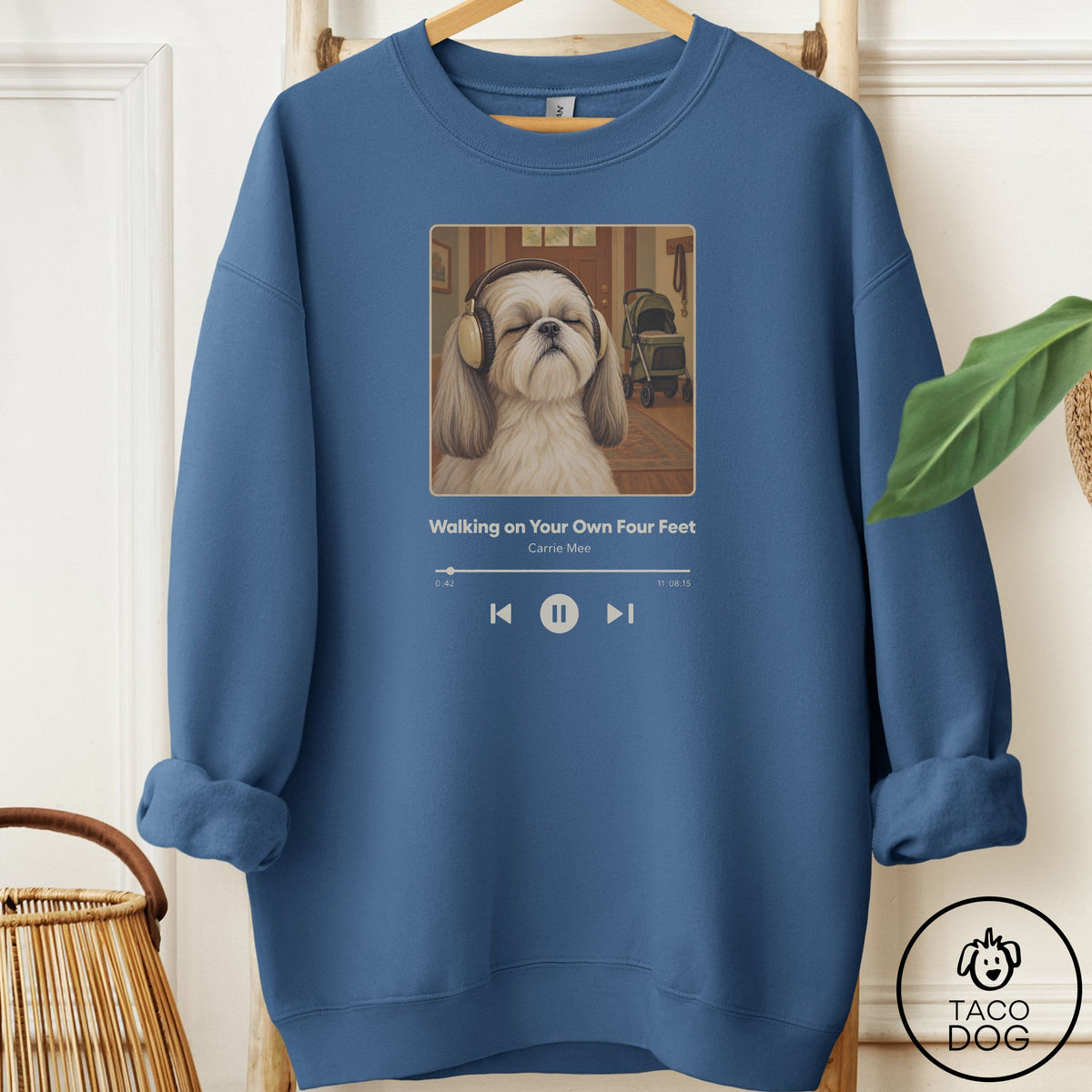 Shih Tzu Book on Tape Sweatshirt Indigo Blue Taco-Dog