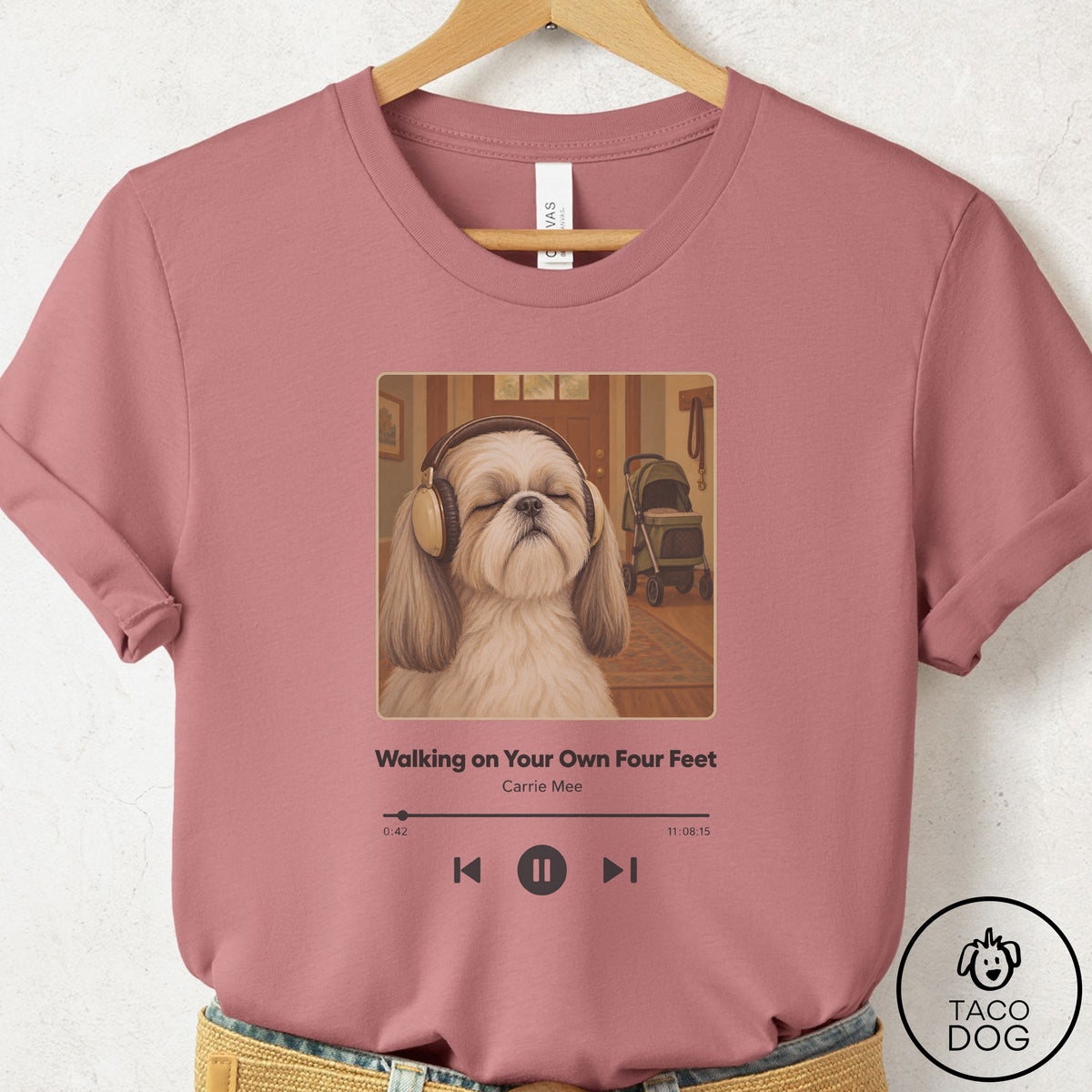 Shih Tzu Book on Tape T-Shirt Mauve Taco-Dog
