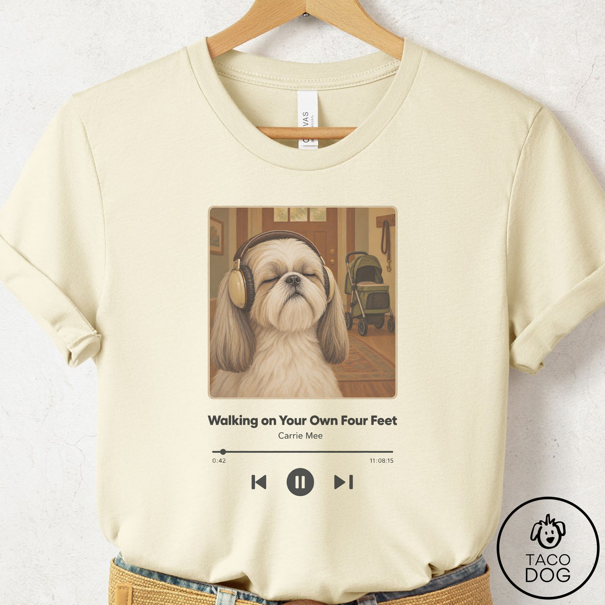 Shih Tzu Book on Tape T-Shirt Natural Taco-Dog