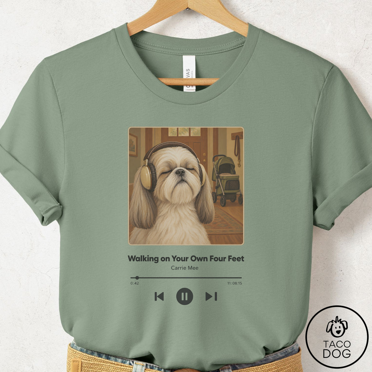 Shih Tzu Book on Tape T-Shirt Sage Taco-Dog