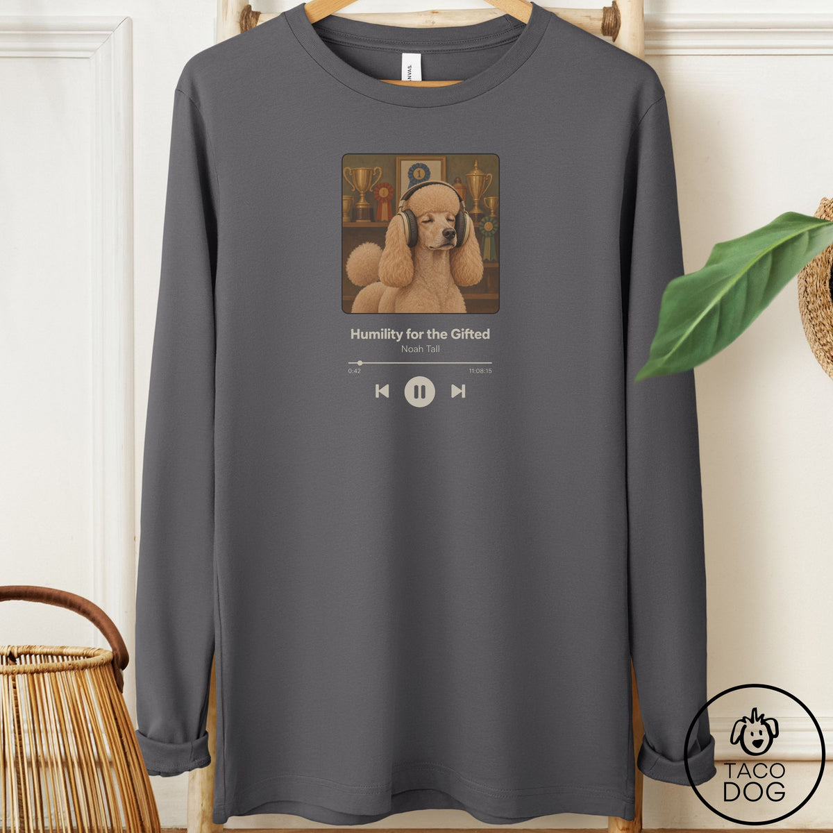 Poodle Book on Tape Long Sleeve Tee Asphalt Taco-Dog
