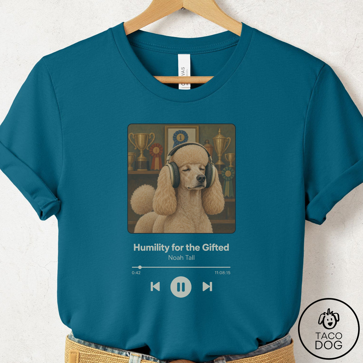 Poodle Book on Tape T-Shirt Deep Teal Taco-Dog