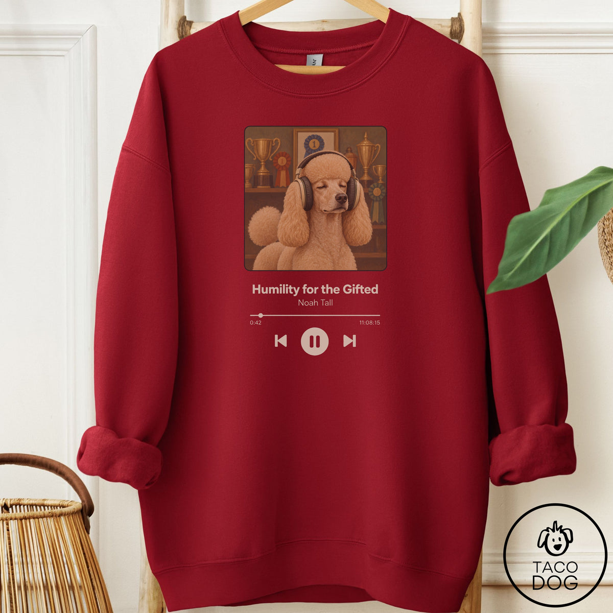 Poodle Book on Tape Sweatshirt Garnet Taco-Dog