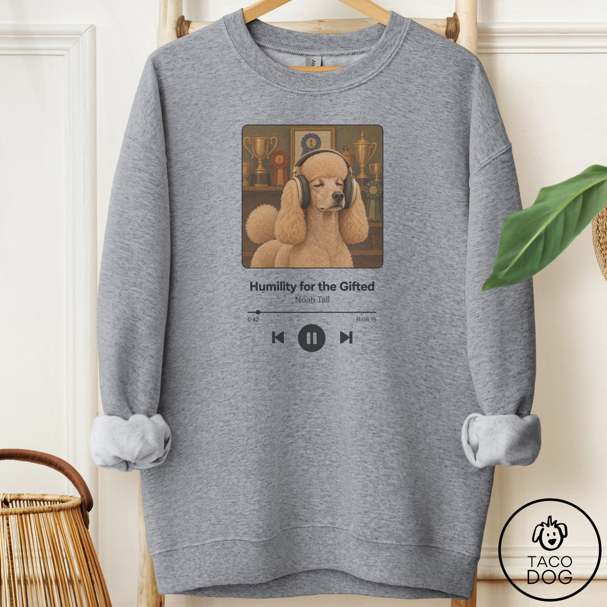 Poodle Book on Tape Sweatshirt Graphite Heather Taco-Dog