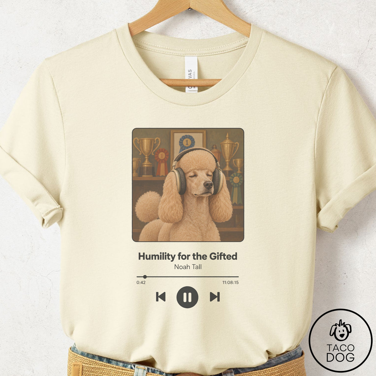 Poodle Book on Tape T-Shirt Natural Taco-Dog