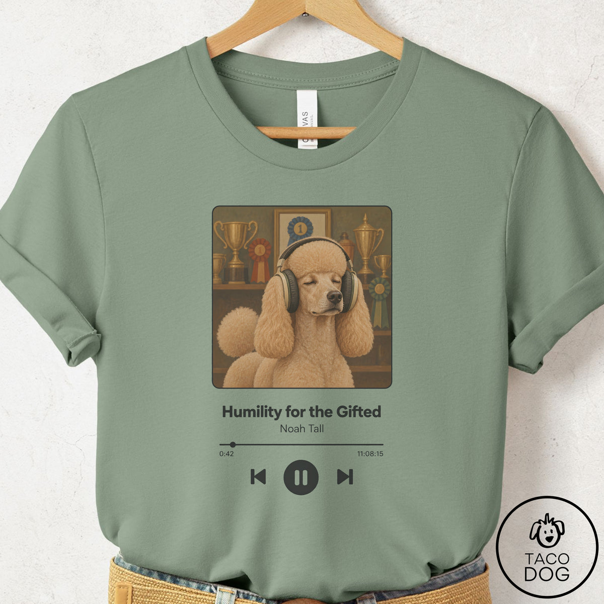 Poodle Book on Tape T-Shirt Sage Taco-Dog