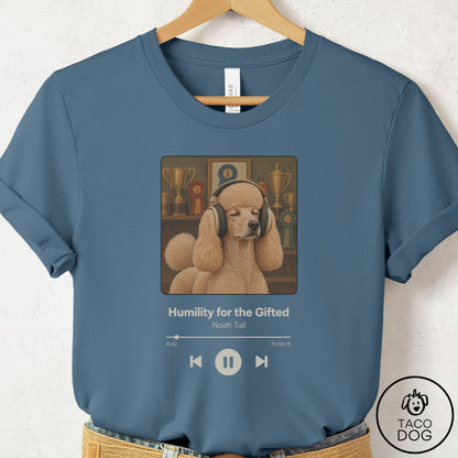 Poodle Book on Tape T-Shirt Steel Blue Taco-Dog