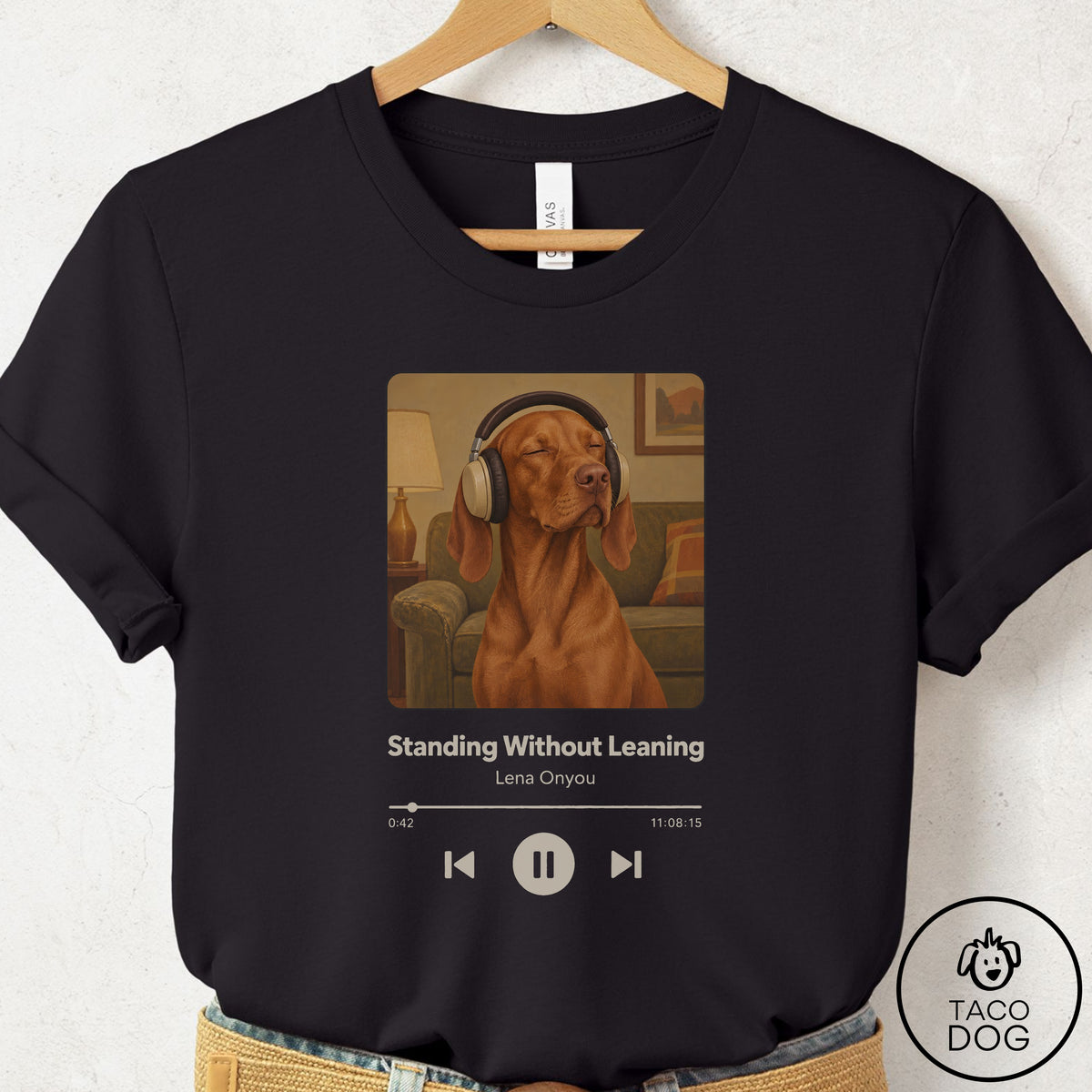 Vizsla Book on Tape T-Shirt Black Taco-Dog