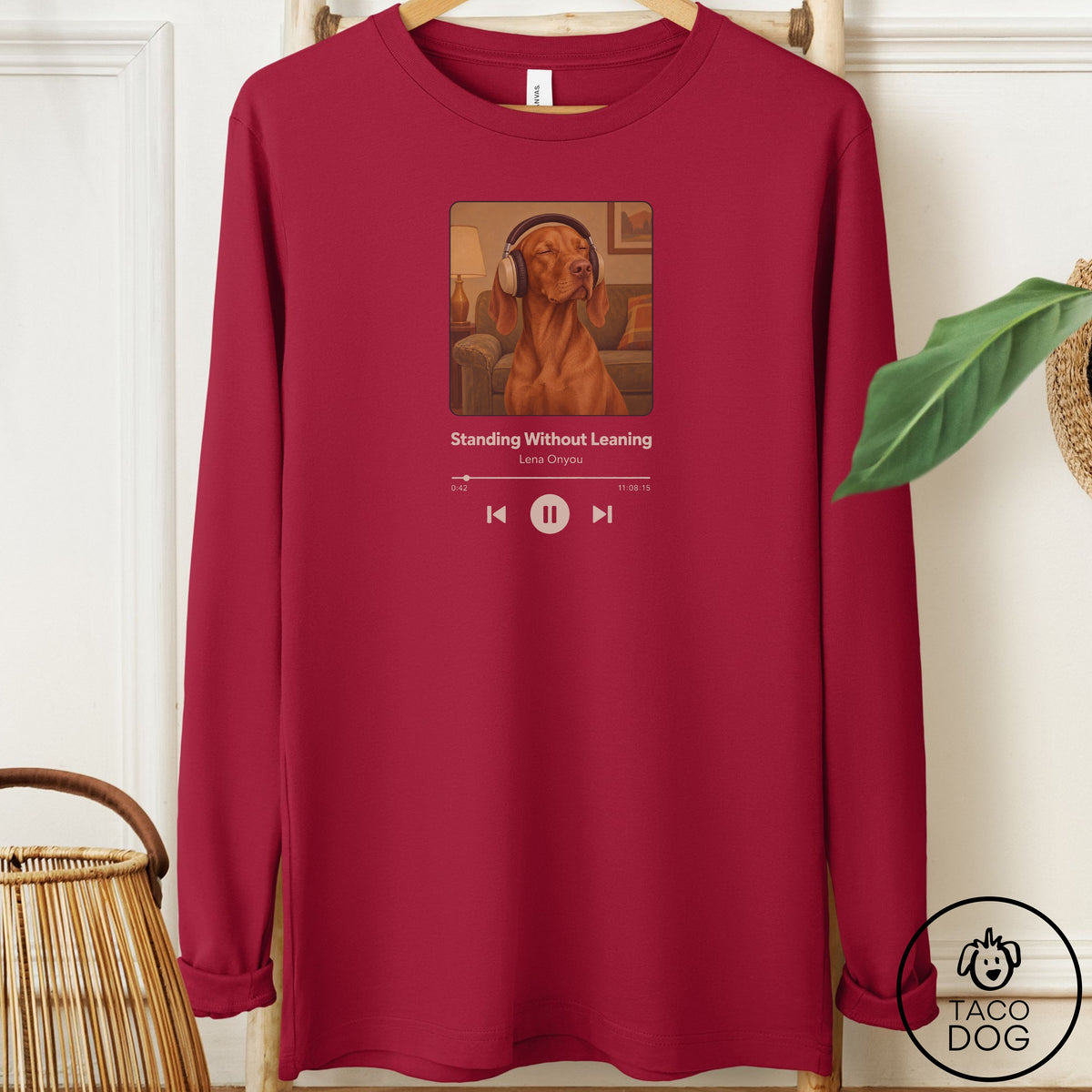 Vizsla Book on Tape Long Sleeve Tee Cardinal Taco-Dog