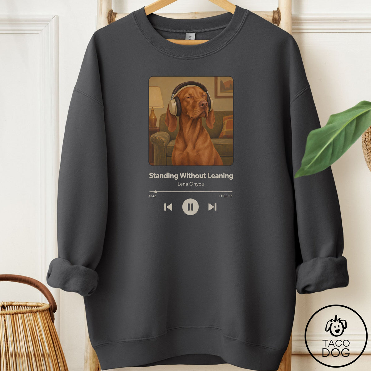 Vizsla Book on Tape Sweatshirt Charcoal Taco-Dog