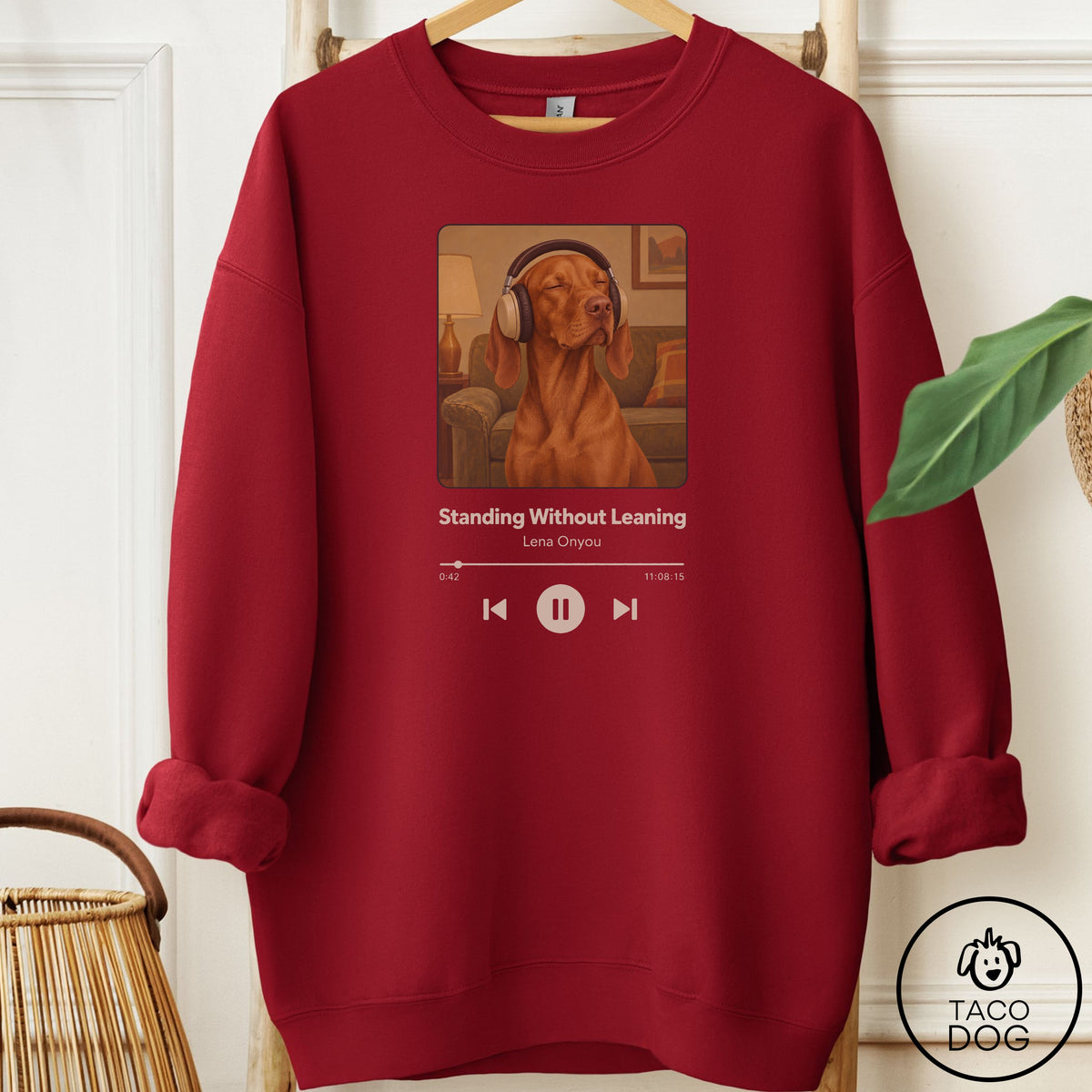 Vizsla Book on Tape Sweatshirt Garnet Taco-Dog