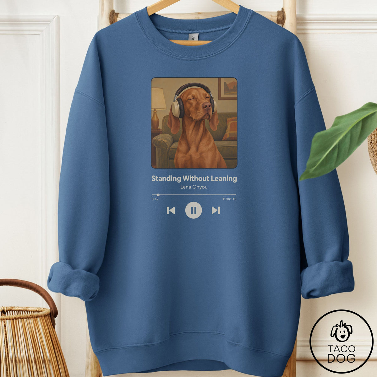 Vizsla Book on Tape Sweatshirt Indigo Blue Taco-Dog