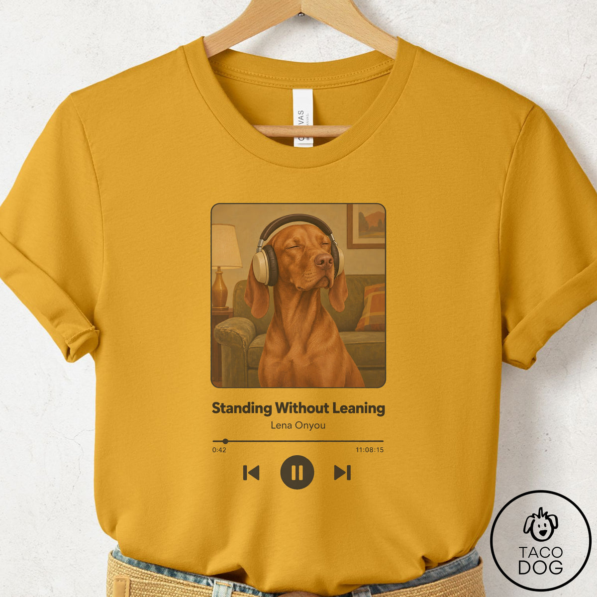 Vizsla Book on Tape T-Shirt Mustard Taco-Dog