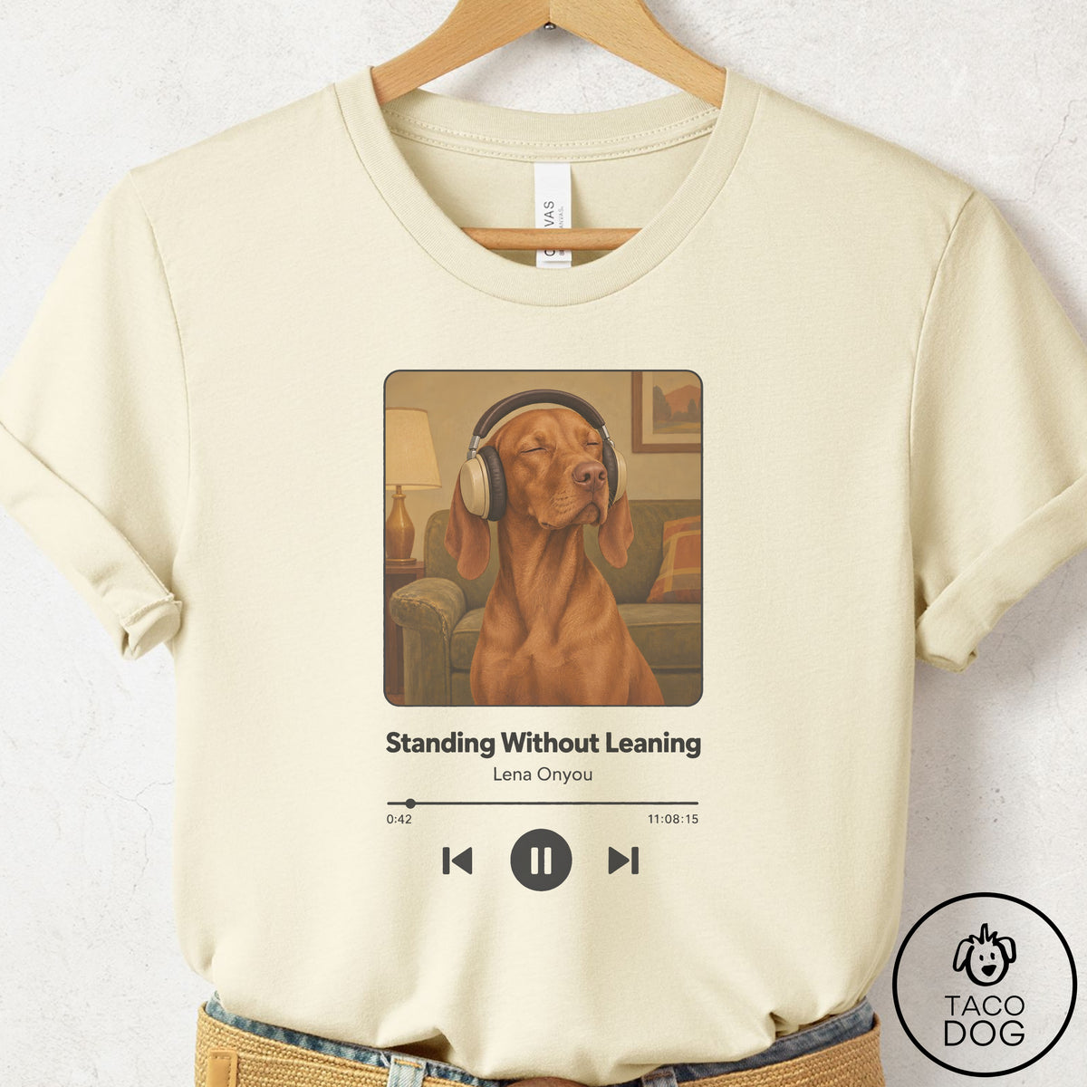Vizsla Book on Tape T-Shirt Natural Taco-Dog