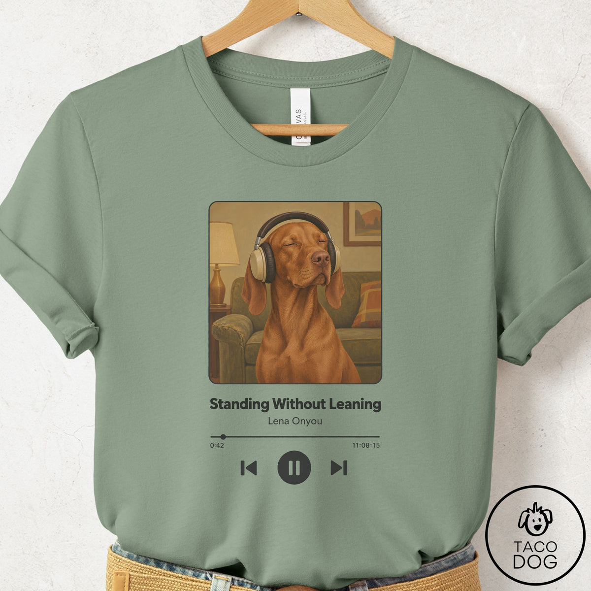 Vizsla Book on Tape T-Shirt Sage Taco-Dog