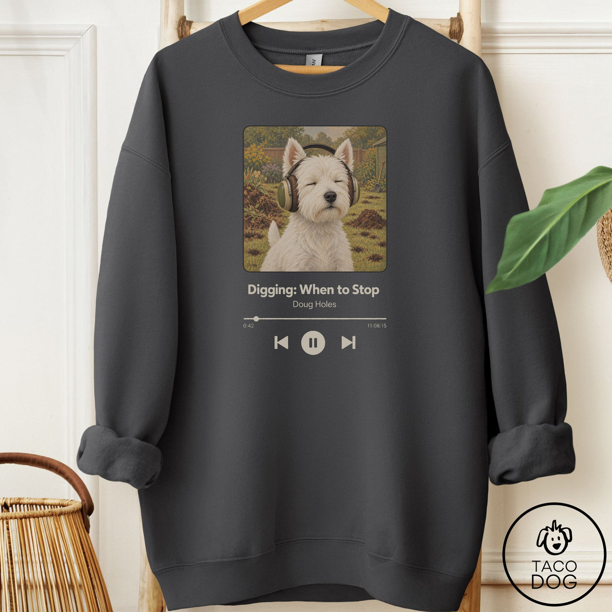 Westie Book on Tape Sweatshirt Charcoal Taco-Dog