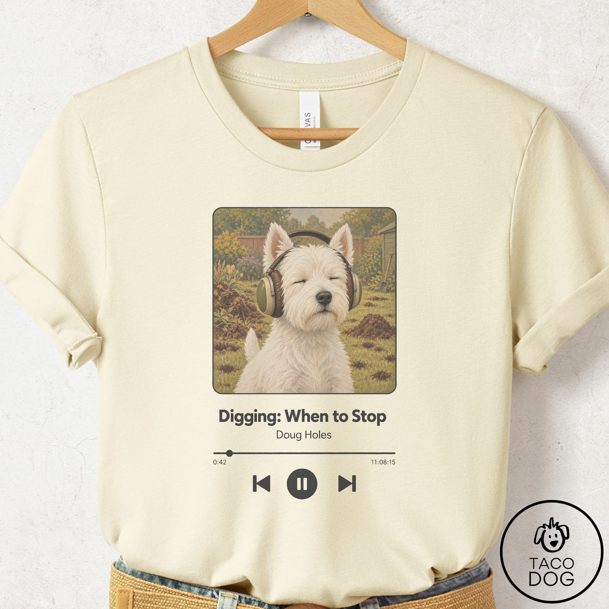 Westie Book on Tape T-Shirt Natural Taco-Dog