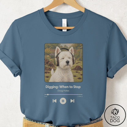 Westie Book on Tape T-Shirt Steel Blue Taco-Dog