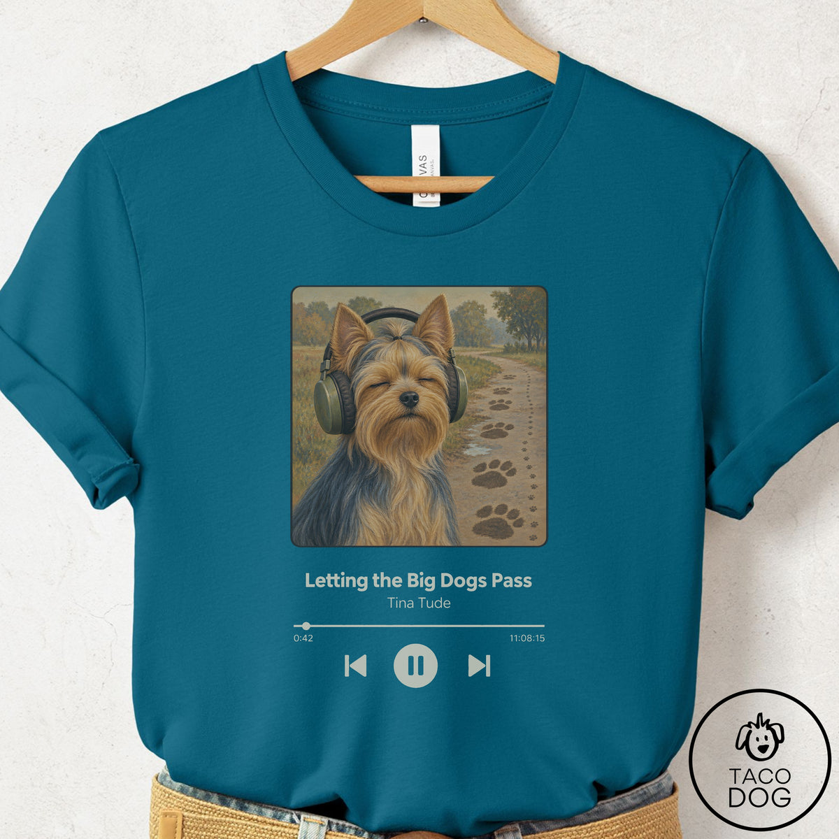 Yorkshire Terrier Yorkie Book on Tape T-Shirt Deep Teal Taco-Dog