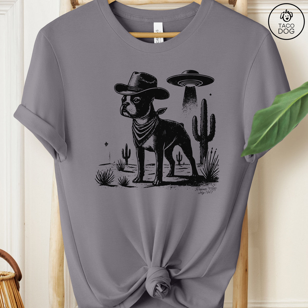 Boston Terrier Cowboy Ink Space UFO T-Shirt Storm Taco-Dog