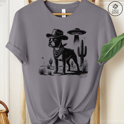 Boston Terrier Cowboy Ink Space UFO T-Shirt Storm Taco-Dog