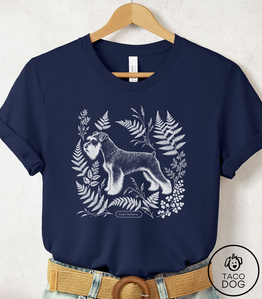 Schnauzer Botanical Specimen Cyanotype Tee Navy Taco-Dog