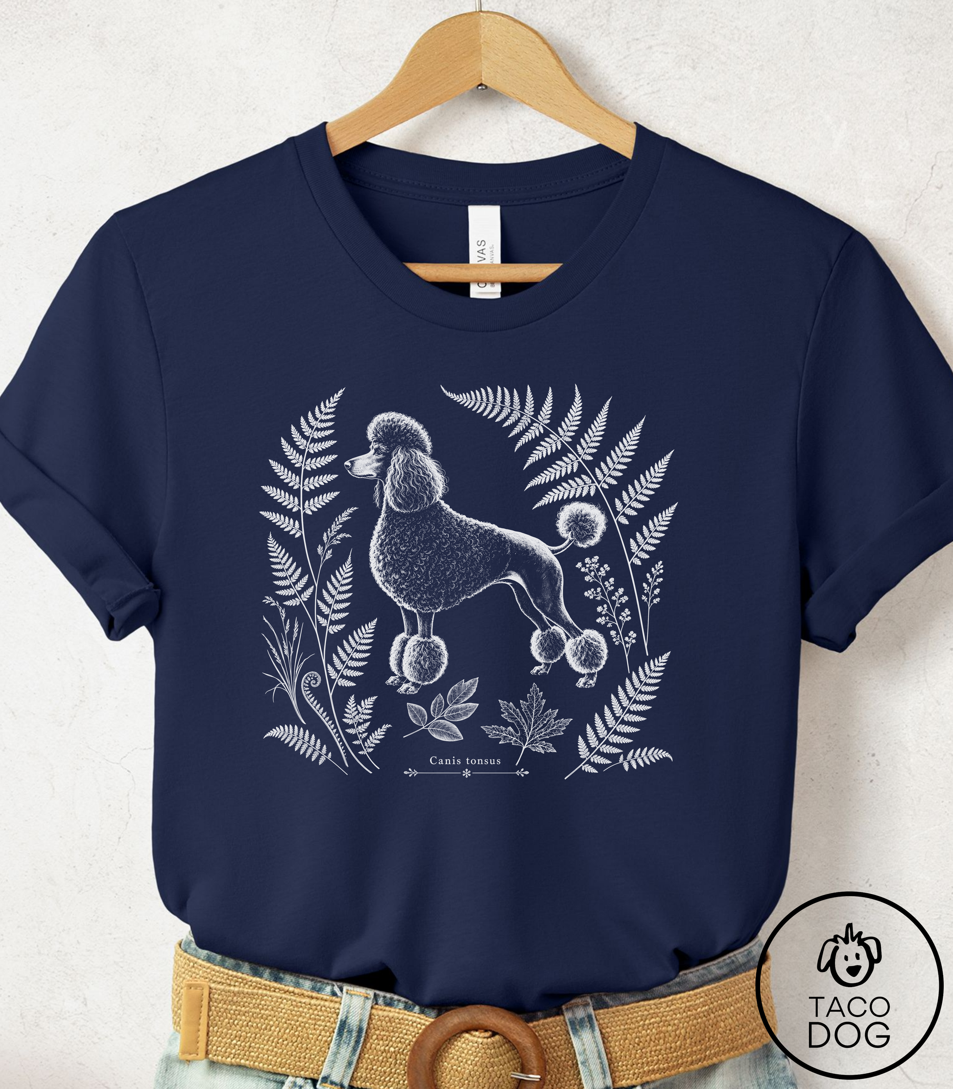 Poodle Botanical Specimen Cyanotype Tee Navy Taco-Dog