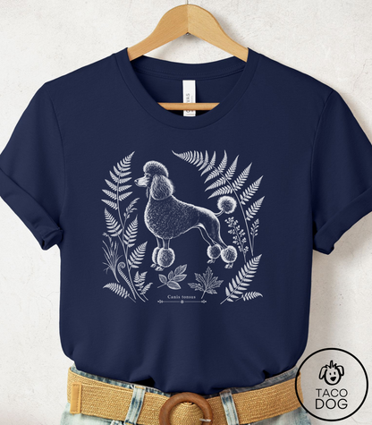 Poodle Botanical Specimen Cyanotype Tee Navy Taco-Dog