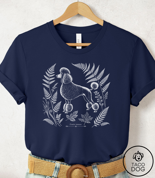 Poodle Botanical Specimen Cyanotype Tee Navy Taco-Dog