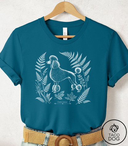 Poodle Botanical Specimen Cyanotype Tee Deep Teal Taco-Dog