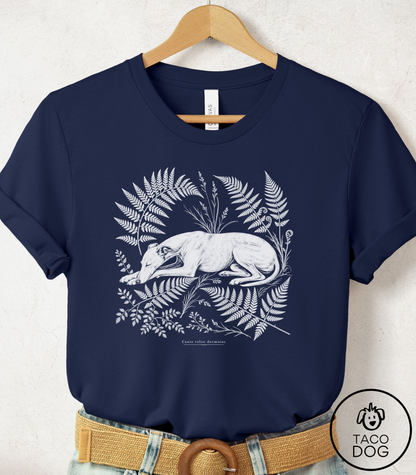 Whippet Botanical Specimen Cyanotype Tee Navy Taco-Dog