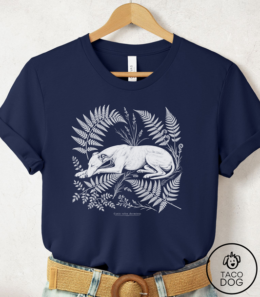 Whippet Botanical Specimen Cyanotype Tee Navy Taco-Dog